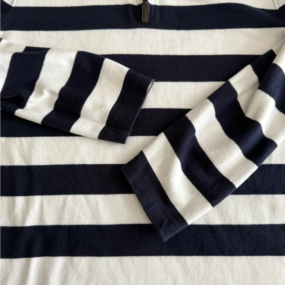 J. CREW 1/4 Zip Pullover Mock Sweater Mens Small Navy White Rugby Stripes Cotton